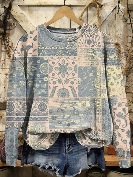 

Women Floral Crew Neck Printing Casual Spring/Fall Long Sleeve Sweatshirt, Blue, Sweatshirts & Hoodies
