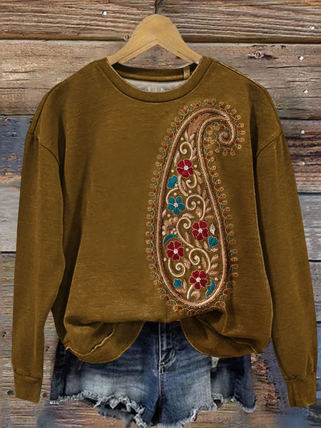 

Women Floral Crew Neck Printing Casual Spring/Fall Long Sleeve Sweatshirt, Yellow brown, Sweatshirts & Hoodies