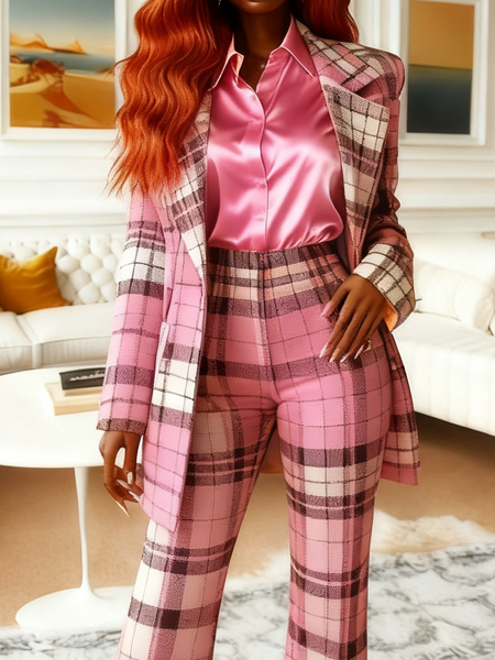

Urban Plaid Lapel Collar Blazer, As picture, Blazers