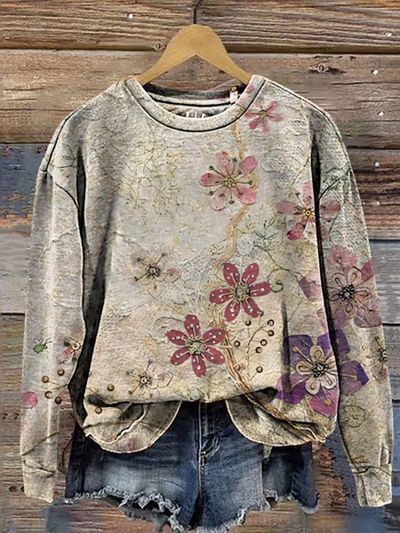 

Casual Crew Neck Floral Sweatshirt Printing, Gray, Hoodies & Sweatshirts