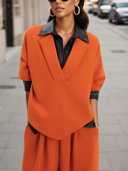 

Casual Plain V Neck Sweatshirt With No Leather Shirt, Orange, Hoodies and Sweatshirts