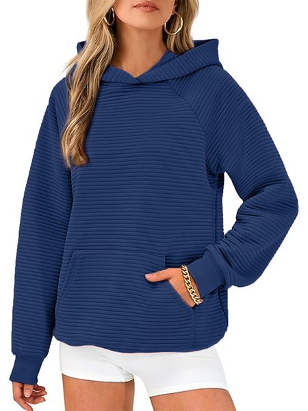 

Hoodie Loose Simple Fashion Striped Hooded Loose Long-sleeved Sweatshirt, Navyblue, Outerwear