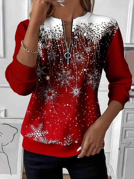 

Women Christmas Crew Neck Printing Casual Spring/Fall Long Sleeve Sweatshirt, Red, Sweatshirts & Hoodies