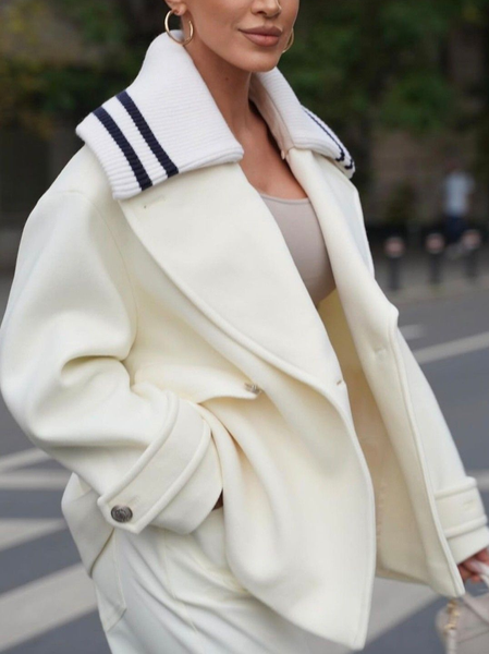 

Casual Buttoned Color Block Coat, White, Coats