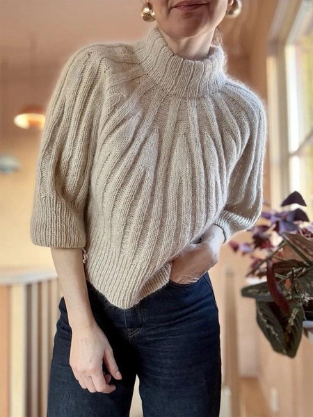 

Casual Plain Turtleneck Sweater, Apricot, Pullovers