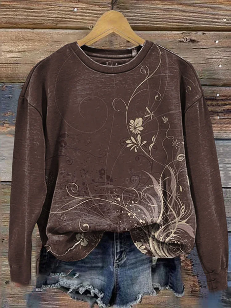 

Women Floral Crew Neck Printing Casual Spring/Fall Long Sleeve Sweatshirt, Brown, Sweatshirts & Hoodies
