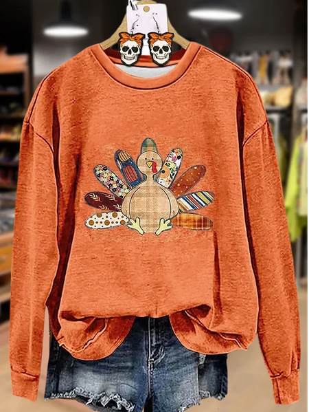 

Women Turkey Crew Neck Printing Casual Spring/Fall Long Sleeve Sweatshirt, Orange, Sweatshirts & Hoodies