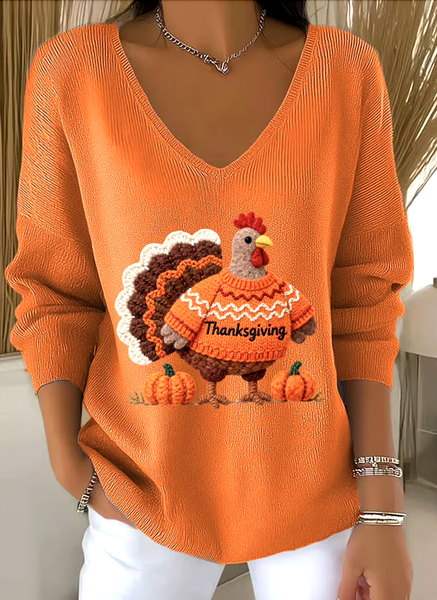 

Women Cotton Animal Long Sleeve Comfy Casual Sweater, Orange, Sweaters