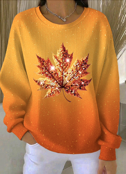 

Casual Crew Neck Floral Sweatshirt, Light orange, Hoodies & Sweatshirts