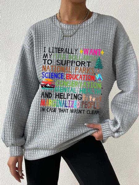 

Casual Crew Neck Text Letters Sweatshirt, Light gray, Hoodies & Sweatshirts