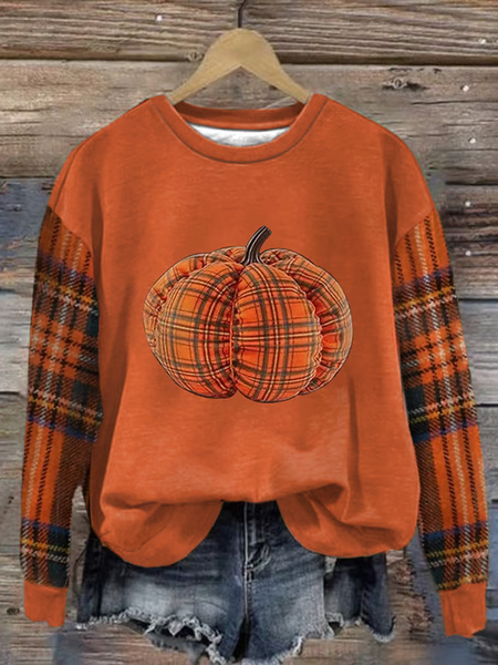 

Women Plaid Crew Neck Printing Casual Spring/Fall Long Sleeve Sweatshirt, Orange, Sweatshirts & Hoodies