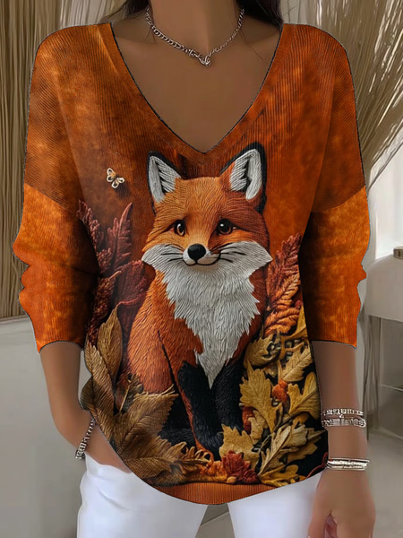

Women Animal Long Sleeve Tee T-shirt V Neck Printing Casual Spring/Fall Top, Brown, T-Shirts