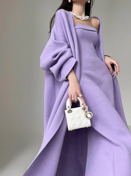 

Urban Plain Strapless Sweater Dress No Belt, Purple, Midi Dresses