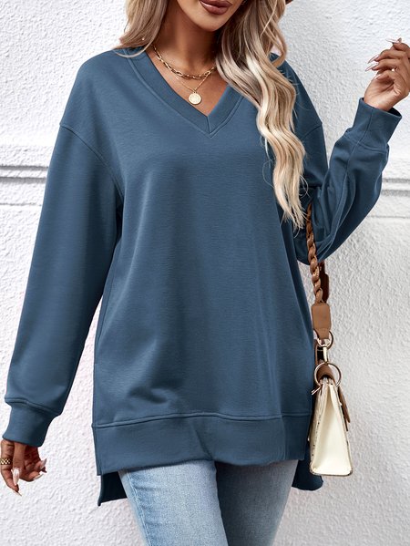 

Crew Neck Plain Casual Sweatshirt, Navyblue, Outerwear
