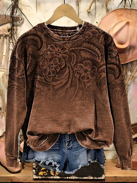 

Women Floral Crew Neck Printing Casual Spring/Fall Long Sleeve Sweatshirt, Brown, Sweatshirts & Hoodies