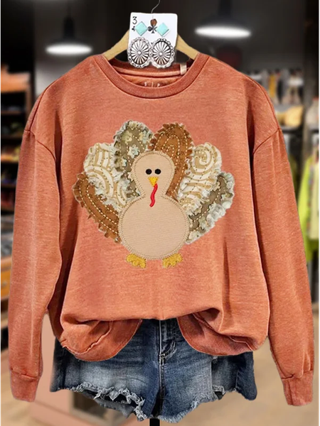 

Women Turkey Crew Neck Printing Casual Spring/Fall Long Sleeve Sweatshirt, Orange, Sweatshirts & Hoodies