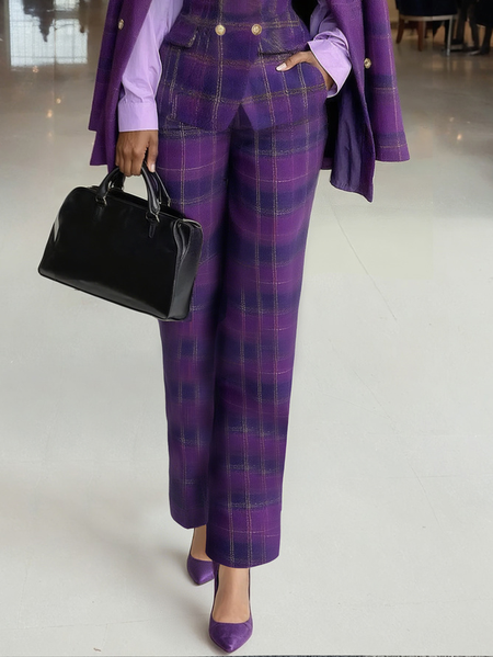 

Plus Size Plaid Regular Fit Urban Pants, Purple, Plus Pants