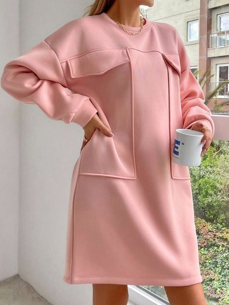 

Casual Plain Crew Neck Knee Length Dress, Pink, Midi Dresses