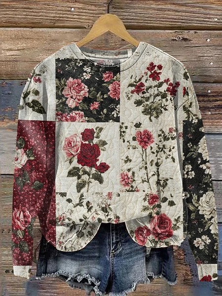

Women Floral Crew Neck Printing Casual Spring/Fall Long Sleeve Sweatshirt, As picture, Sweatshirts & Hoodies