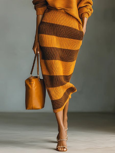 

Urban Striped Color Block Sweater Skirt, Orange, Skirts