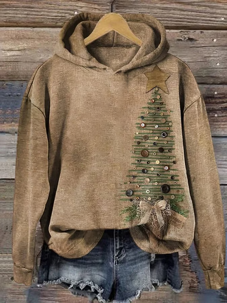 

Women Christmas Spring/Fall Printing Long Sleeve Casual Daily Hoodie, Khaki, Sweatshirts & Hoodies