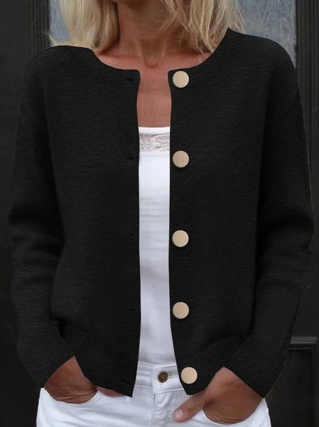 

Simple Plain Crew Neck Loose Cardigan, Black, Sweaters & Cardigans