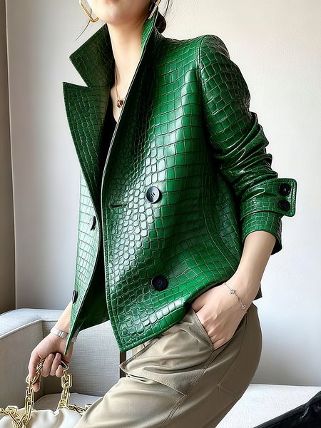 Urban Plain Shawl Collar Faux Leather Coat