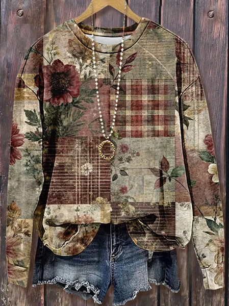 

Women Floral Crew Neck Printing Casual Spring/Fall Long Sleeve Sweatshirt, As picture, Sweatshirts & Hoodies
