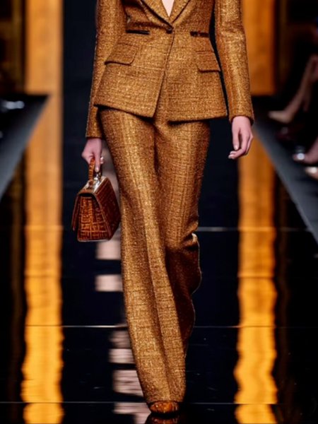 

Elegant Plain Fashion Pants, Yellow brown, Pants
