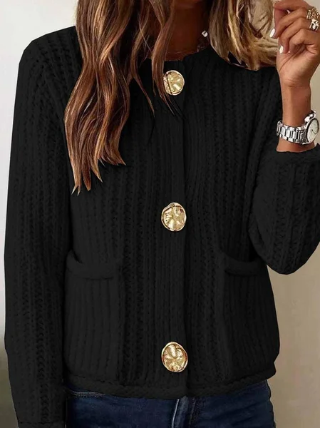 

Loose Crew Neck Plain Vintage Cardigan, Black, Sweaters & Cardigans