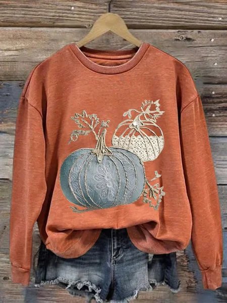 

Women Halloween (pumpkin) Crew Neck Printing Casual Spring/Fall Long Sleeve Sweatshirt, Orange, Sweatshirts & Hoodies