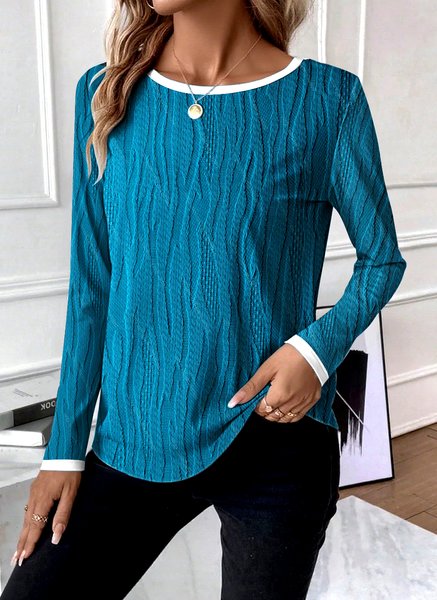 

Women Plain Crew Neck Casual Long Sleeve T-shirt, Blue, Long Sleeves