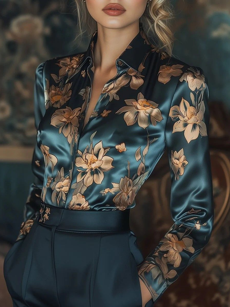 

Urban Floral Printing Shirt, As picture, Blouses and Shirts