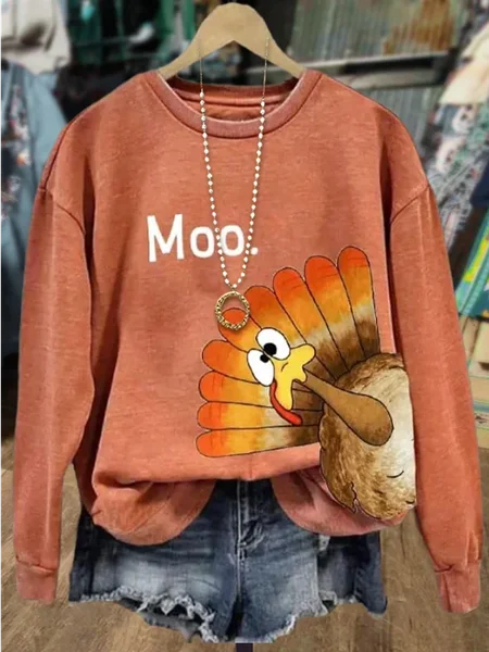 

Women Turkey Crew Neck Printing Casual Spring/Fall Long Sleeve Sweatshirt, Orange, Sweatshirts & Hoodies