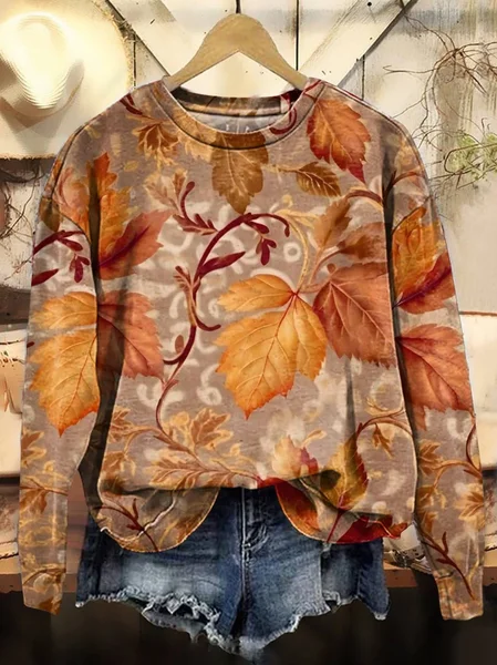 

Women Maple Leaf Crew Neck Printing Casual Spring/Fall Long Sleeve Sweatshirt, Orange, Sweatshirts & Hoodies