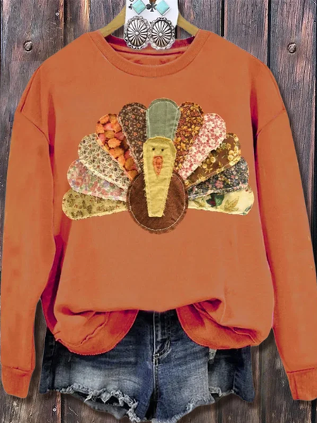 

Women Turkey Crew Neck Printing Casual Spring/Fall Long Sleeve Sweatshirt, Orange, Sweatshirts & Hoodies