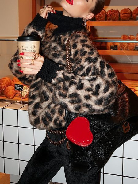 

Casual Leopard Turtleneck Loosen Sweater, Pullovers