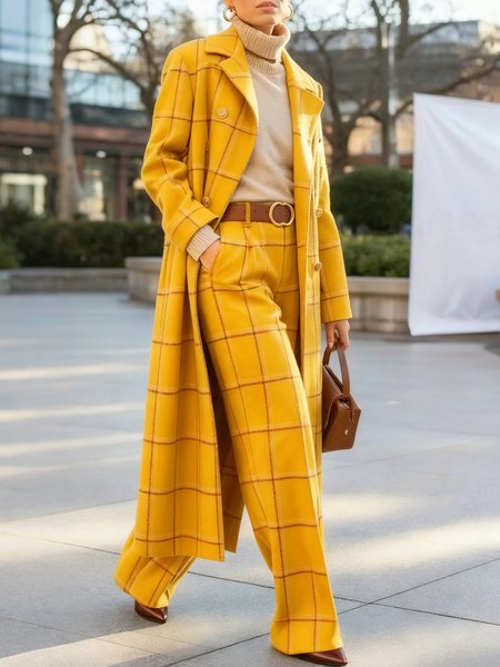 Urban Printing Plaid Lapel Collar Coat
