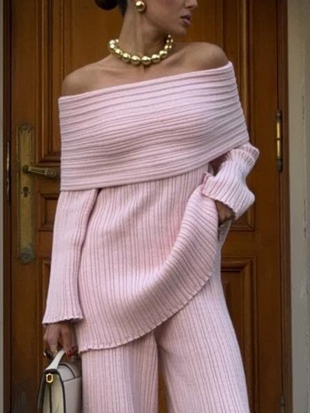 

Elegant Plain Cold Shoulder Sweater, Pink, Pullovers