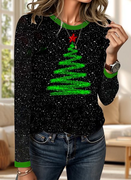 

Vintage Floral Crew Neck Long Sleeve T-shirt, Black, T-shirts