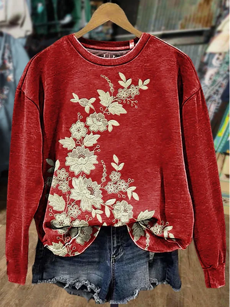 

Women Floral Crew Neck Printing Casual Spring/Fall Long Sleeve Sweatshirt, Red, Sweatshirts & Hoodies