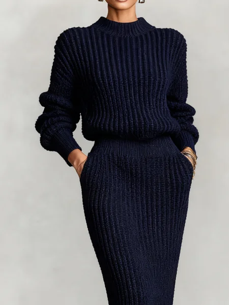 

Casual Plain Crew Neck Sweater, Royal blue, Pullovers