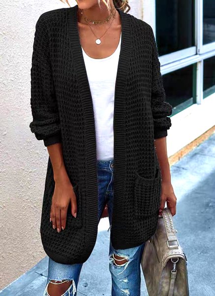 

Women Cotton Plain Long Sleeve Comfy Casual Cardigan, Black, Sweaters