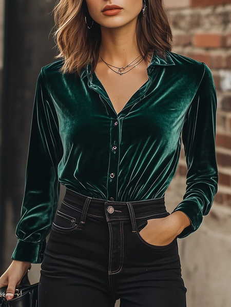 

Pleuche Urban Plain Buttoned Shirt, Green, Blouses and Shirts