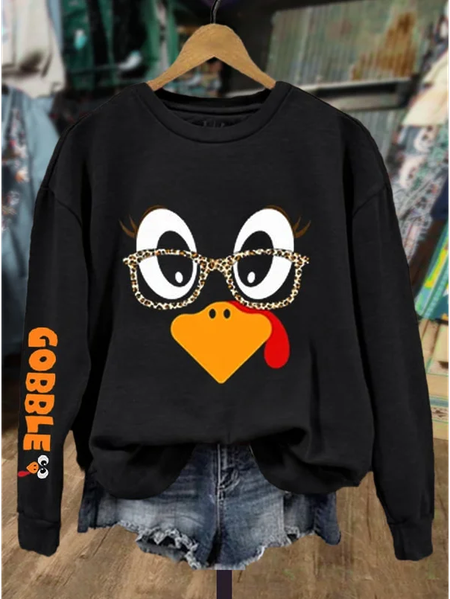 

Women Turkey Crew Neck Printing Casual Spring/Fall Long Sleeve Sweatshirt, Black, Sweatshirts & Hoodies