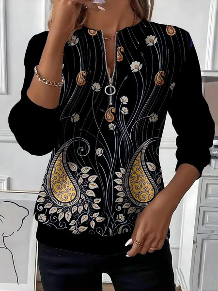 

Women Floral Crew Neck Printing Casual Spring/Fall Long Sleeve Sweatshirt, Black, Sweatshirts & Hoodies