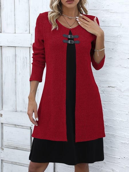 

Casual Color Block Crew Neck Midi Dress, Wine red, Maxi Dresses