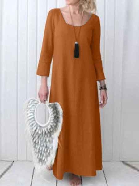 

Casual Plain Crew Neck Maxi Dress, Brown, Maxi Dresses