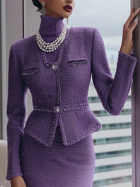 

Elegant Rhinestones Plain V Neck Jacket, Purple, Jackets