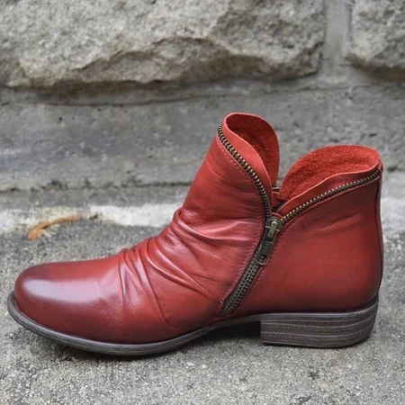

Vintage Plain Zipper Low Heel Chelsea Boots, Red, Boots